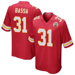 Kansas City Chiefs Men's Game Red Team Color Jersey (31 Jeffrey Bassa)