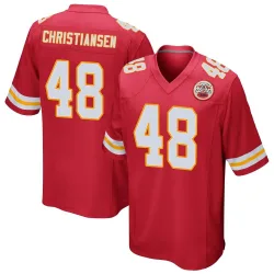 Kansas City Chiefs Men's Game Red Team Color Jersey (48 Cole Christiansen)