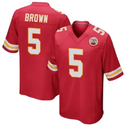 Kansas City Chiefs Men's Game Red Team Color Jersey (5 Hollywood Brown)