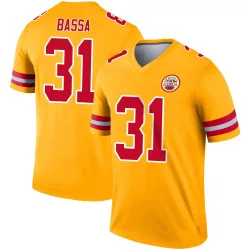 Kansas City Chiefs Men's Legend Gold Inverted Jersey (31 Jeffrey Bassa)