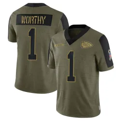 Kansas City Chiefs Men's Limited Olive 2021 Salute To Service Jersey (1 Xavier Worthy)