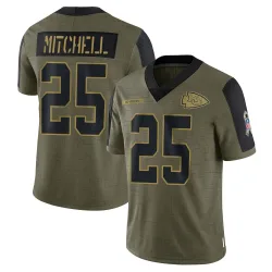 Kansas City Chiefs Men's Limited Olive 2021 Salute To Service Jersey (25 Elijah Mitchell)