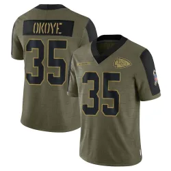 Kansas City Chiefs Men's Limited Olive 2021 Salute To Service Jersey (35 Christian Okoye)