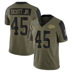Kansas City Chiefs Men's Limited Olive 2021 Salute To Service Jersey (45 Eric Scott Jr.)