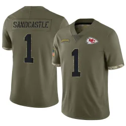 Kansas City Chiefs Men's Limited Olive 2022 Salute To Service Jersey (1 Leon Sandcastle)