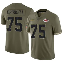 Kansas City Chiefs Men's Limited Olive 2022 Salute To Service Jersey (75 Ethan Driskell)