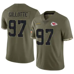 Kansas City Chiefs Men's Limited Olive 2022 Salute To Service Jersey (97 Ashton Gillotte)