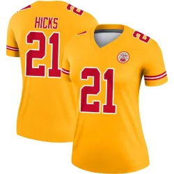 Kansas City Chiefs Women's Legend Gold Inverted Jersey (21 Jaden Hicks)