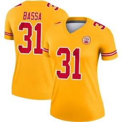 Kansas City Chiefs Women's Legend Gold Inverted Jersey (31 Jeffrey Bassa)