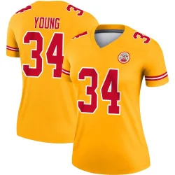 Kansas City Chiefs Women's Legend Gold Inverted Jersey (34 Elijah Young)
