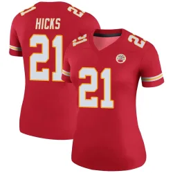 Kansas City Chiefs Women's Legend Red Color Rush Jersey (21 Jaden Hicks)
