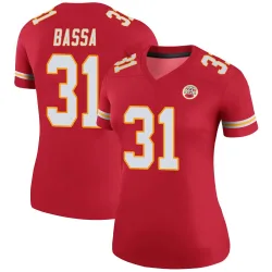 Kansas City Chiefs Women's Legend Red Color Rush Jersey (31 Jeffrey Bassa)