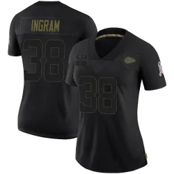 Kansas City Chiefs Women's Limited Black 2020 Salute To Service Jersey (38 Keaontay Ingram)