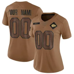Kansas City Chiefs Women's Limited Brown 2023 Salute To Service Jersey (00 Custom)