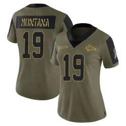 Kansas City Chiefs Women's Limited Olive 2021 Salute To Service Jersey (19 Joe Montana)