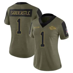 Kansas City Chiefs Women's Limited Olive 2021 Salute To Service Jersey (1 Leon Sandcastle)