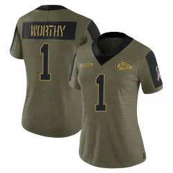 Kansas City Chiefs Women's Limited Olive 2021 Salute To Service Jersey (1 Xavier Worthy)