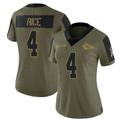 Kansas City Chiefs Women's Limited Olive 2021 Salute To Service Jersey (4 Rashee Rice)