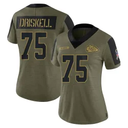 Kansas City Chiefs Women's Limited Olive 2021 Salute To Service Jersey (75 Ethan Driskell)