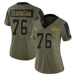 Kansas City Chiefs Women's Limited Olive 2021 Salute To Service Jersey (76 Kingsley Suamataia)
