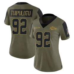Kansas City Chiefs Women's Limited Olive 2021 Salute To Service Jersey (92 Marlon Tuipulotu)