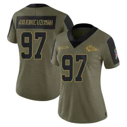 Kansas City Chiefs Women's Limited Olive 2021 Salute To Service Jersey (97 Felix Anudike-Uzomah)