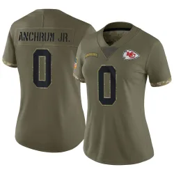 Kansas City Chiefs Women's Limited Olive 2022 Salute To Service Jersey (0 Tremayne Anchrum Jr.)