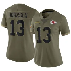 Kansas City Chiefs Women's Limited Olive 2022 Salute To Service Jersey (13 Nazeeh Johnson)