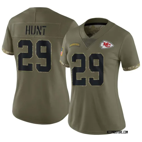 Kansas City Chiefs Women's Limited Olive 2022 Salute To Service Jersey (29 Kareem Hunt)