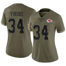 Kansas City Chiefs Women's Limited Olive 2022 Salute To Service Jersey (34 Elijah Young)