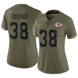 Kansas City Chiefs Women's Limited Olive 2022 Salute To Service Jersey (38 Keaontay Ingram)