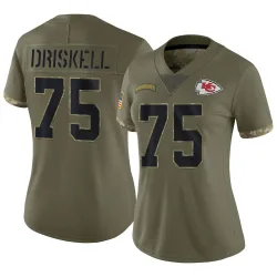 Kansas City Chiefs Women's Limited Olive 2022 Salute To Service Jersey (75 Ethan Driskell)