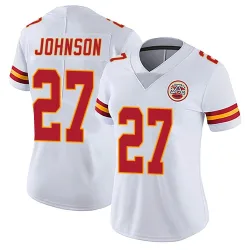 Kansas City Chiefs Women's Limited White Vapor Untouchable Jersey (27 Larry Johnson)
