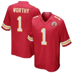 Kansas City Chiefs Youth Game Red Team Color Jersey (1 Xavier Worthy)