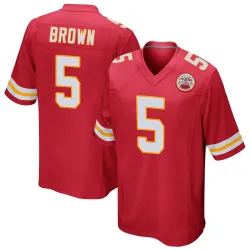 Kansas City Chiefs Youth Game Red Team Color Jersey (5 Hollywood Brown)