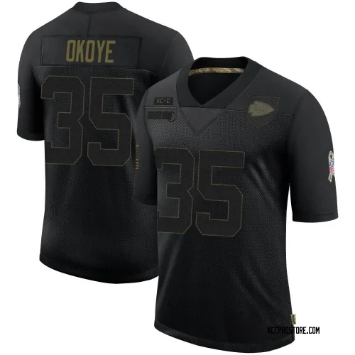 Kansas City Chiefs Youth Limited Black 2020 Salute To Service Jersey (35 Christian Okoye)
