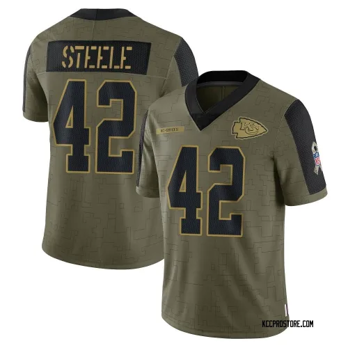 Kansas City Chiefs Youth Limited Olive 2021 Salute To Service Jersey (42 Carson Steele)