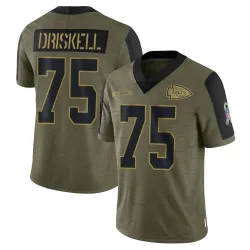 Kansas City Chiefs Youth Limited Olive 2021 Salute To Service Jersey (75 Ethan Driskell)