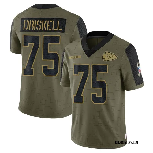 Kansas City Chiefs Youth Limited Olive 2021 Salute To Service Jersey (75 Ethan Driskell)