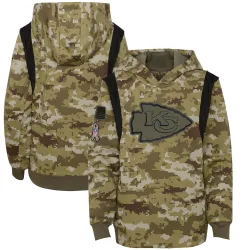 Kansas City Chiefs Youth Olive 2021 Salute to Service Therma Performance Pullover Hoodie